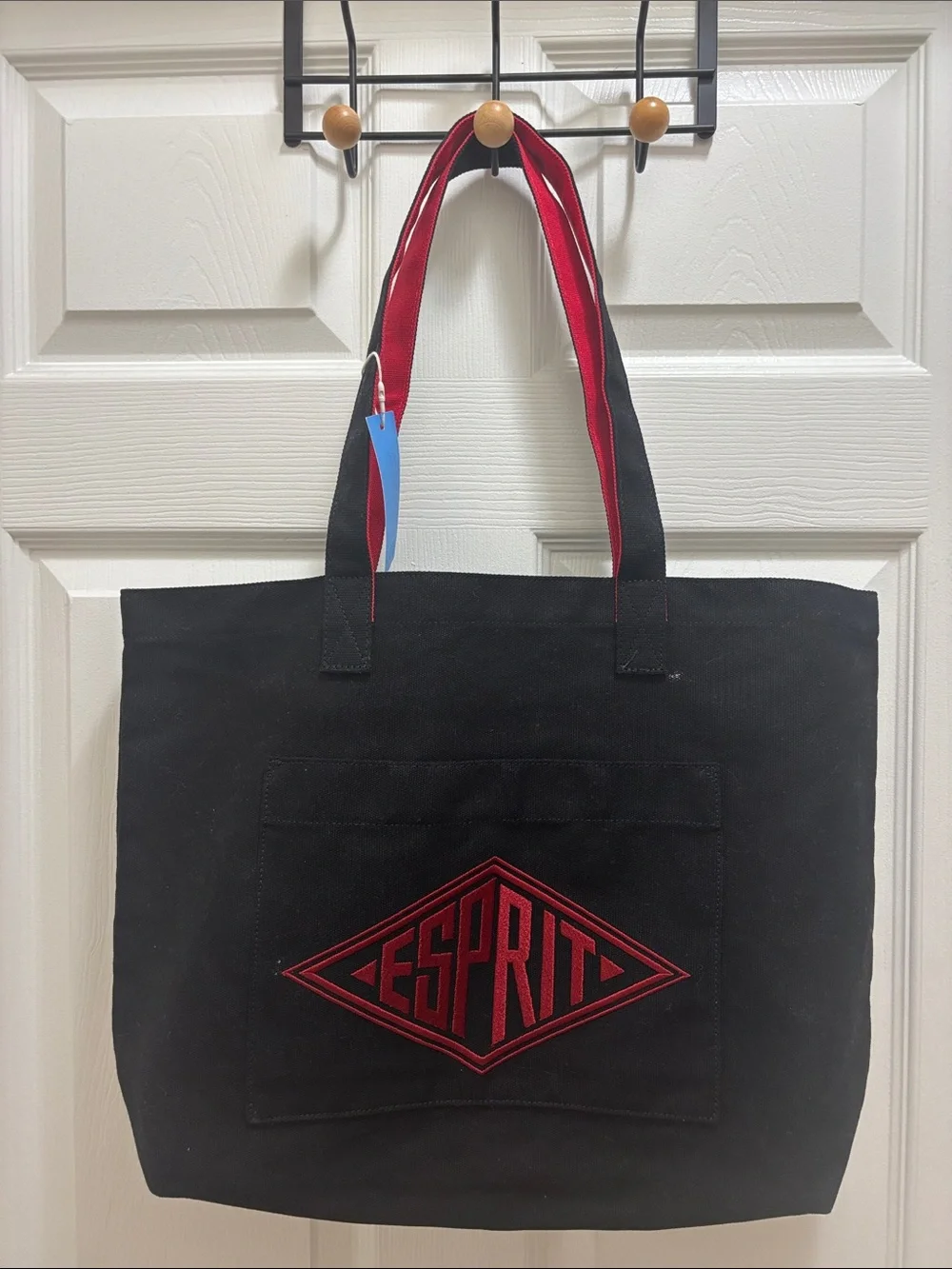 Esprit Black Canvas Tote with Red Logo and Trim